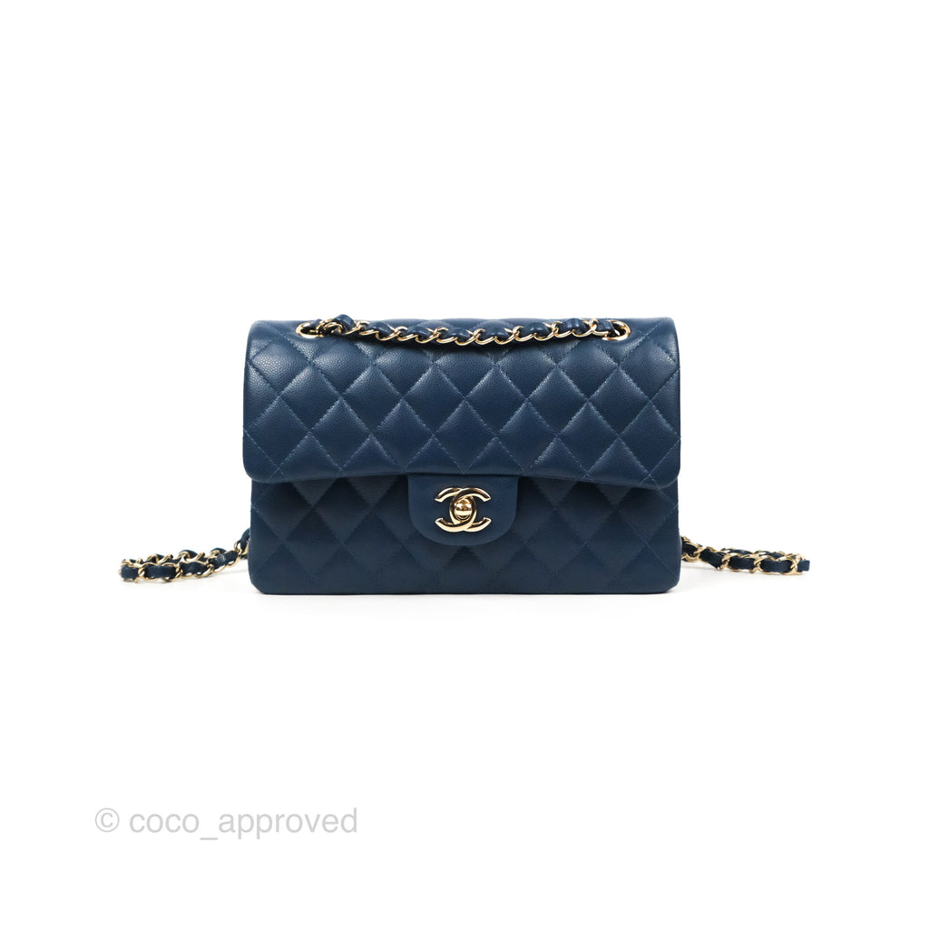 Chanel Small Classic Quilted Flap Navy Caviar Gold Hardware