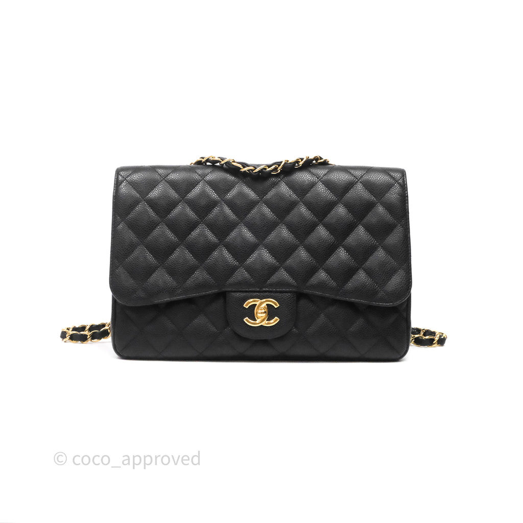 Chanel Jumbo Single Flap Black Caviar Gold Hardware⁣⁣