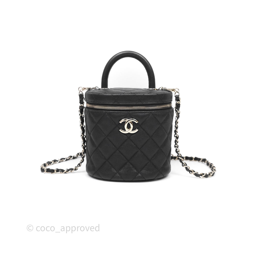 Chanel Quilted Top Handle Vanity Case Black Caviar Gold Hardware