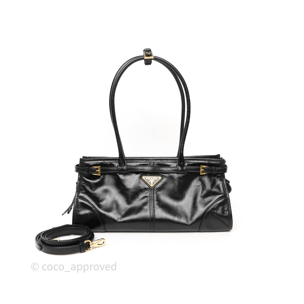 Prada Bonnie Medium Leather Handbag Black