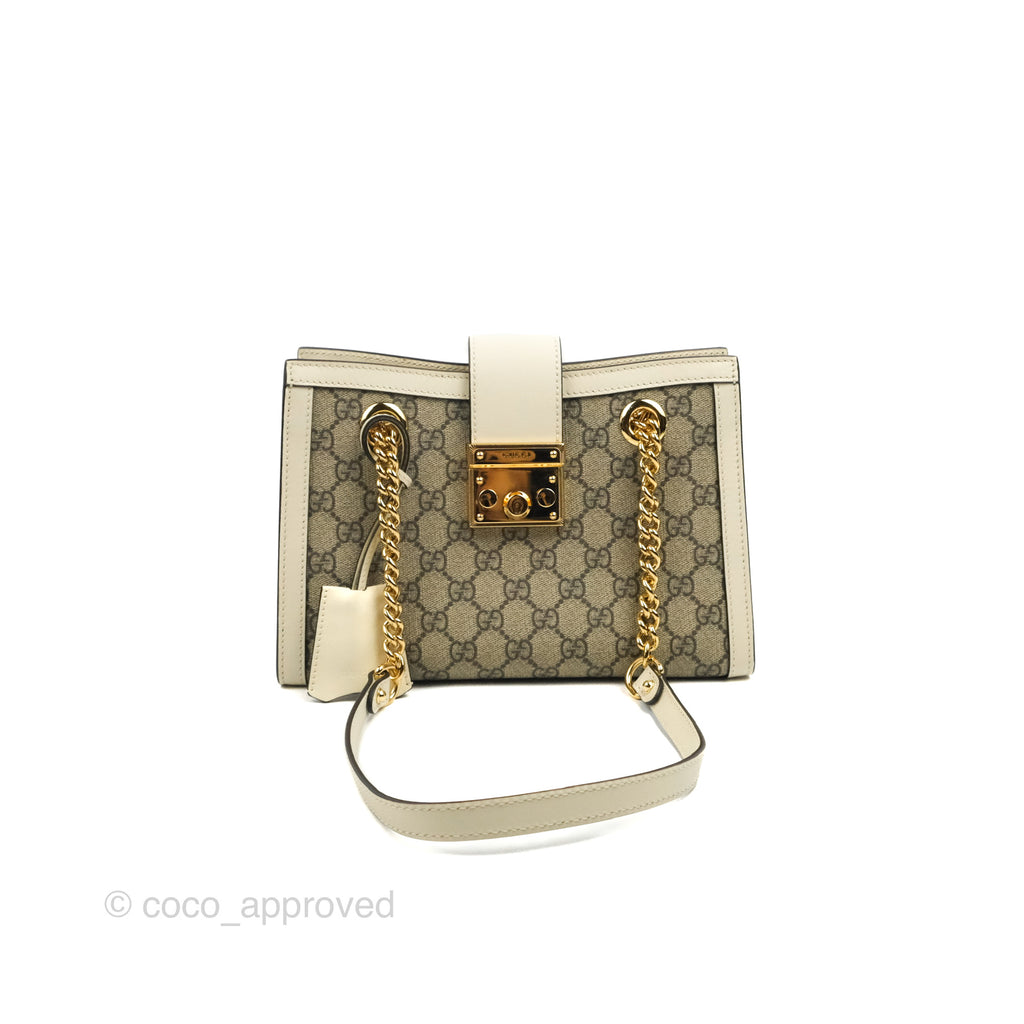 Gucci Small Padlock Shoulder Bag GG Supreme Canvas White