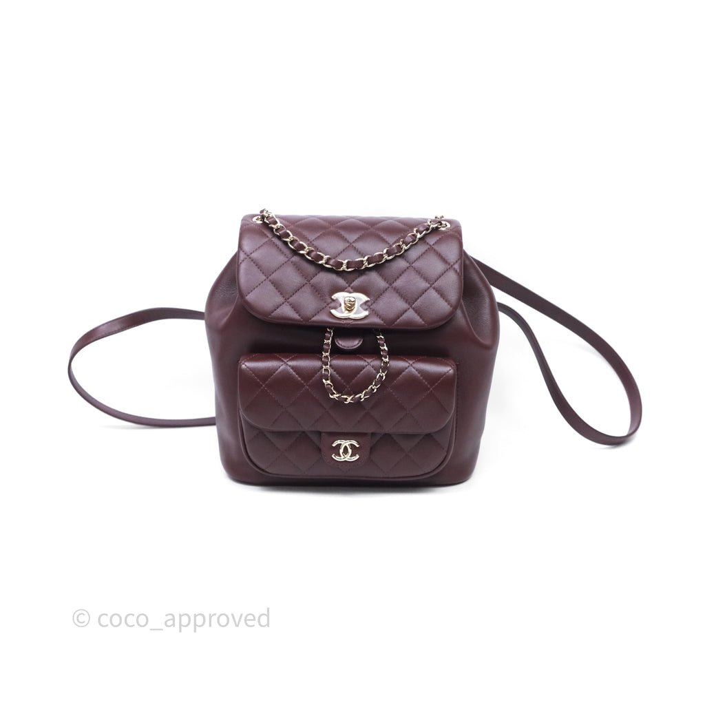 Chanel Quilted Large Duma Drawstring Backpack Red Calfskin Light Gold Hardware