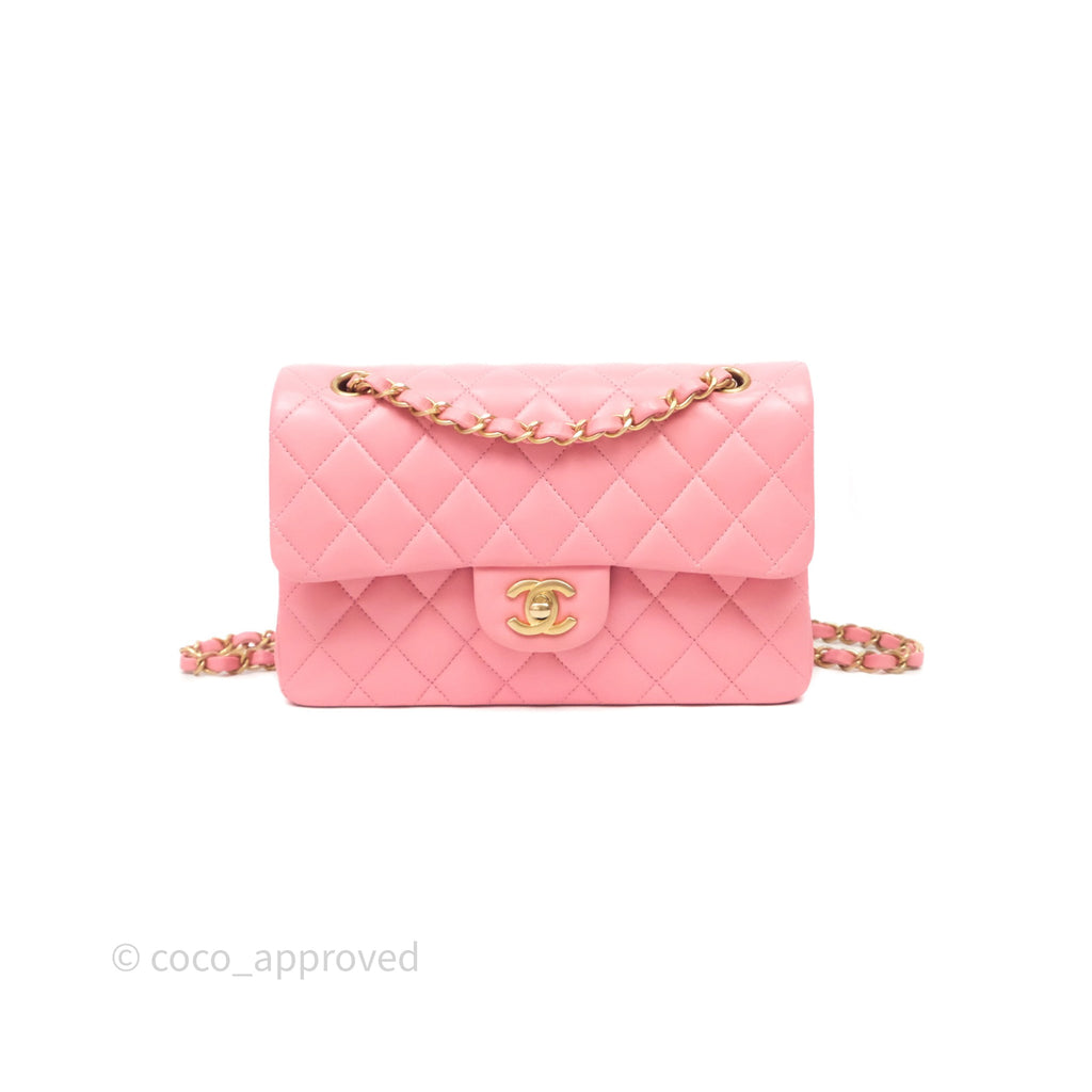 Chanel Small Classic Quilted Flap Pink Lambskin Gold Hardware