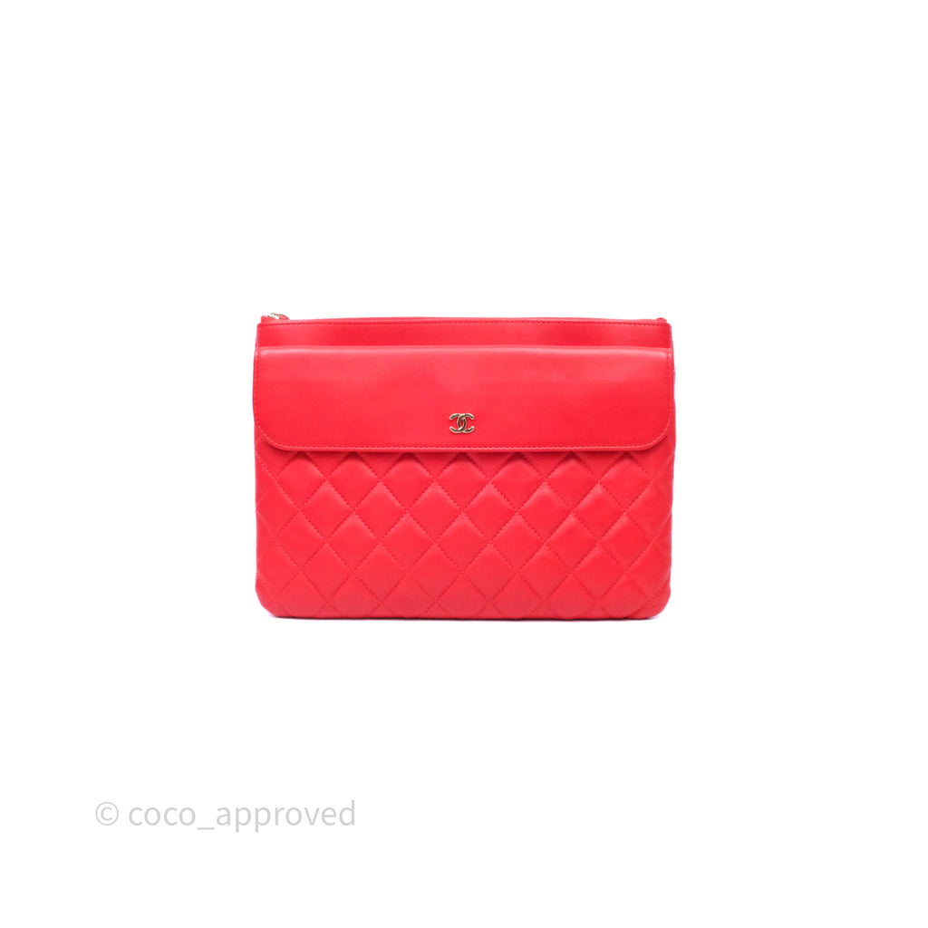 Chanel Flap O Case Clutch Red Lambskin Gold Hardware