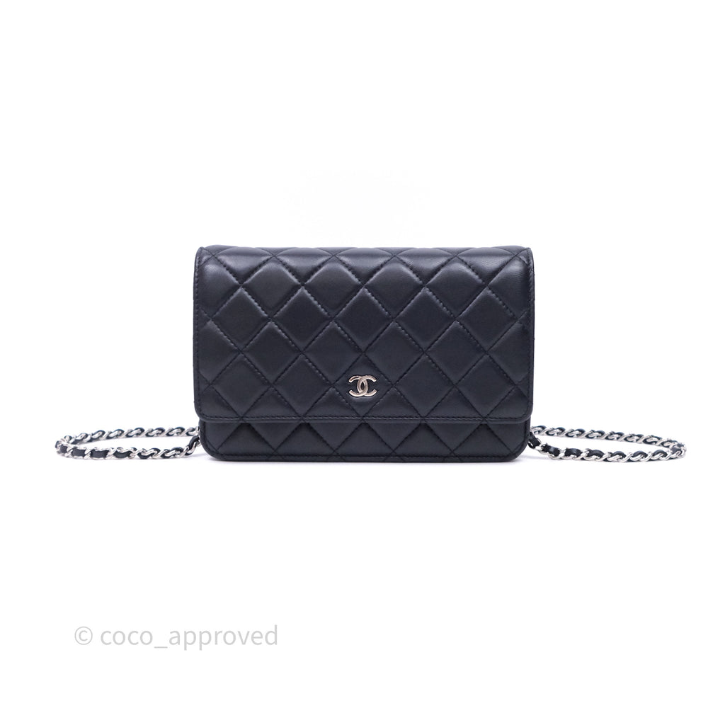 Chanel Quilted Classic Wallet on Chain WOC Black Lambskin Silver Hardware