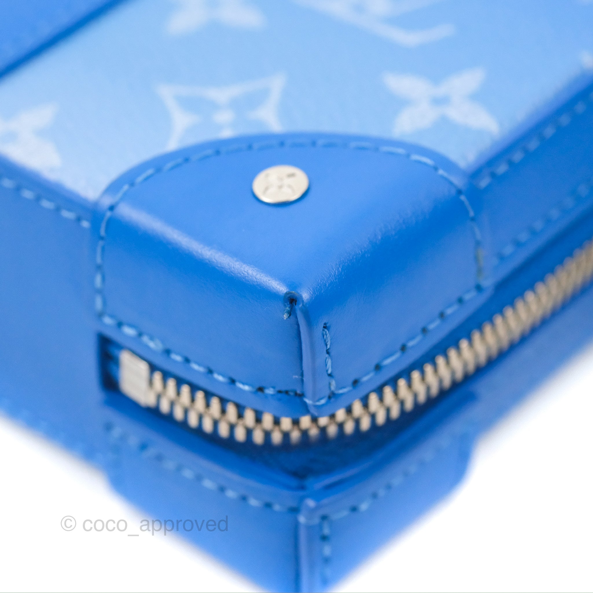 Louis Vuitton Virgil Abloh Blue Monogram Clouds Coated Canvas Soft Trunk Wallet Silver Hardware, 2020 (Like New), Handbag