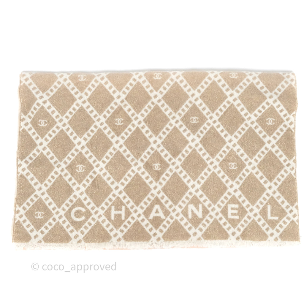 Chanel Quilted Logo Scarf Beige/ Pink Cashmere 24K