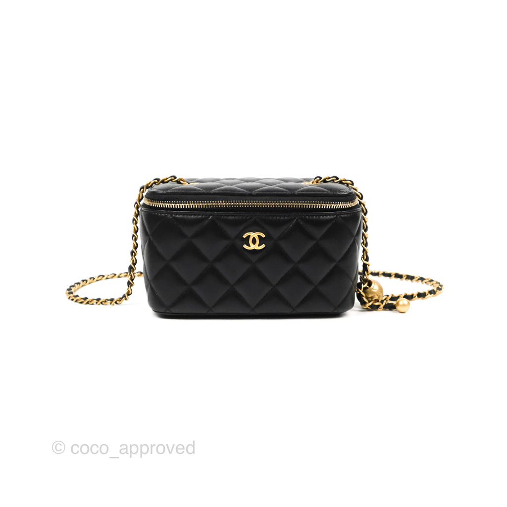 Chanel Pearl Crush Vanity With Chain Black Lambskin Aged Gold Hardware