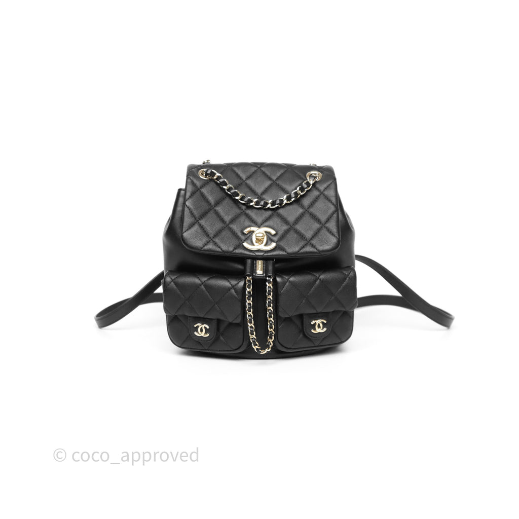 Chanel Duma Backpack Medium Black Calfskin Gold Hardware