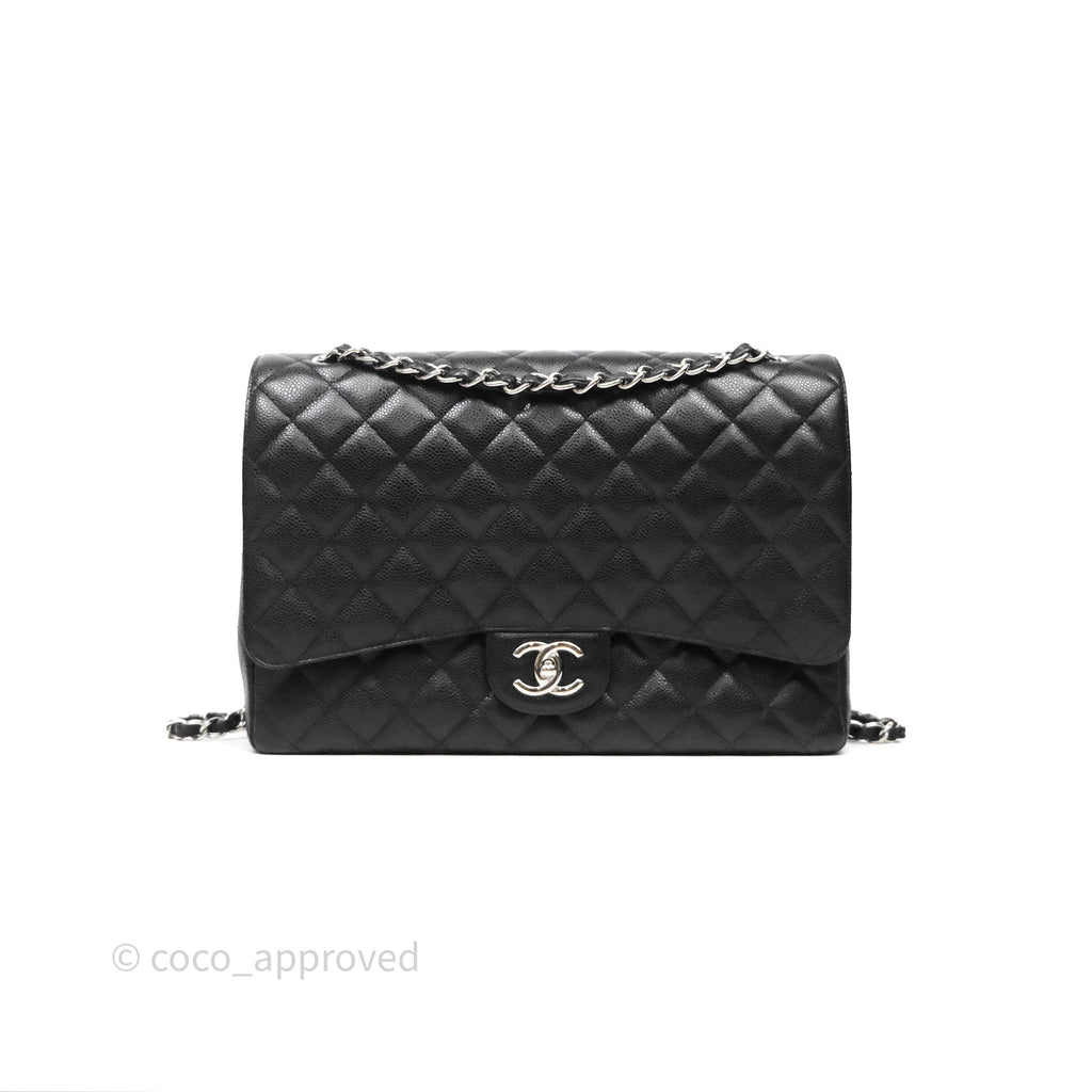 Chanel Quilted Maxi Double Flap Black Caviar Silver Hardware