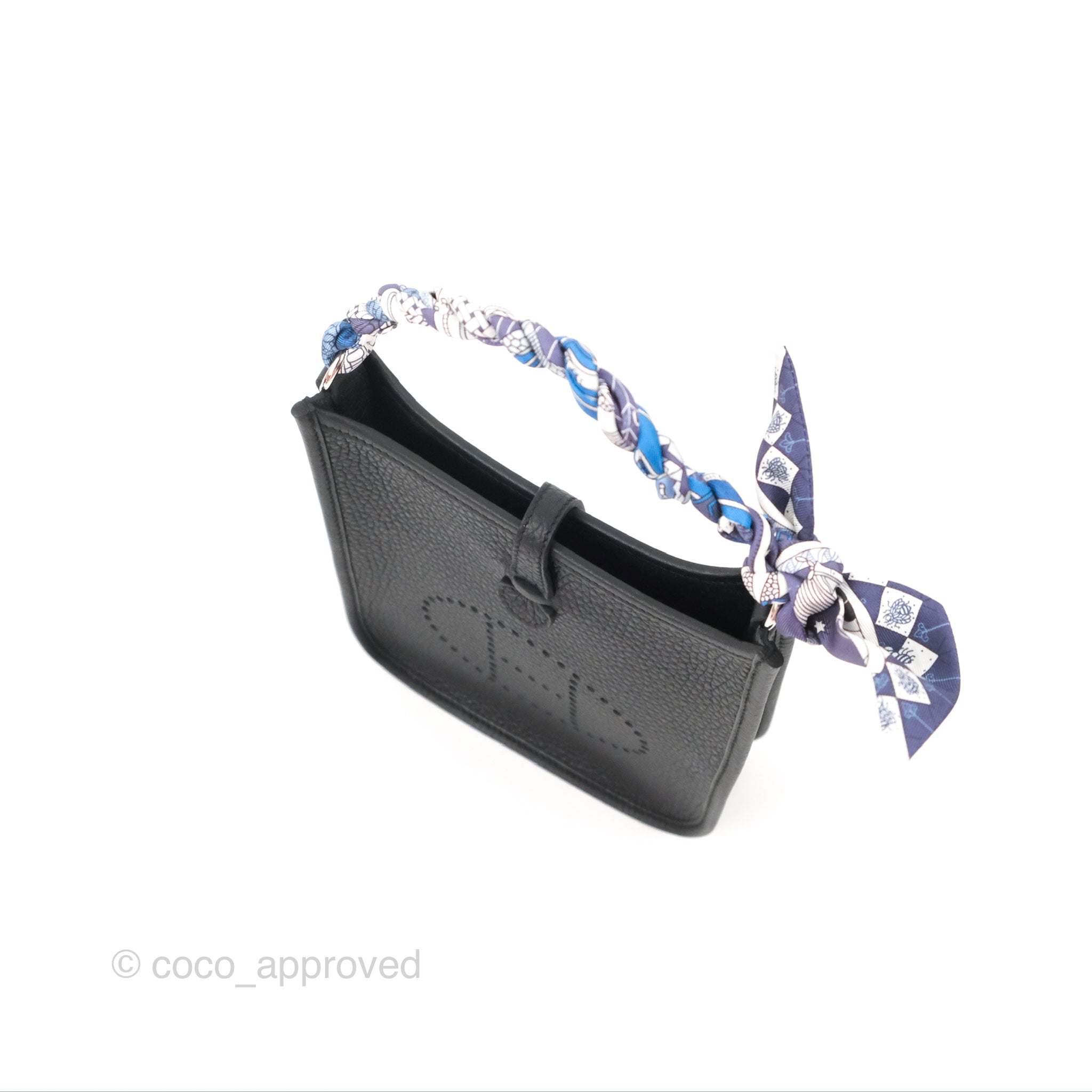 Hermes Mini Evelyne 16 Black Clemence Palladium Hardware With Twilly Coco Approved Studio