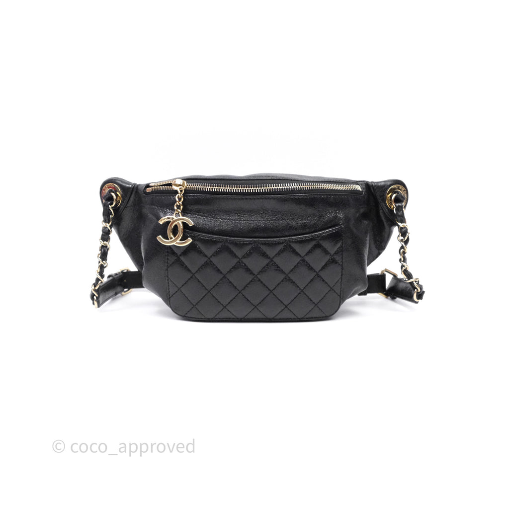 Chanel Waist Bag Black Crumpled Glazed Lambskin Gold Hardware
