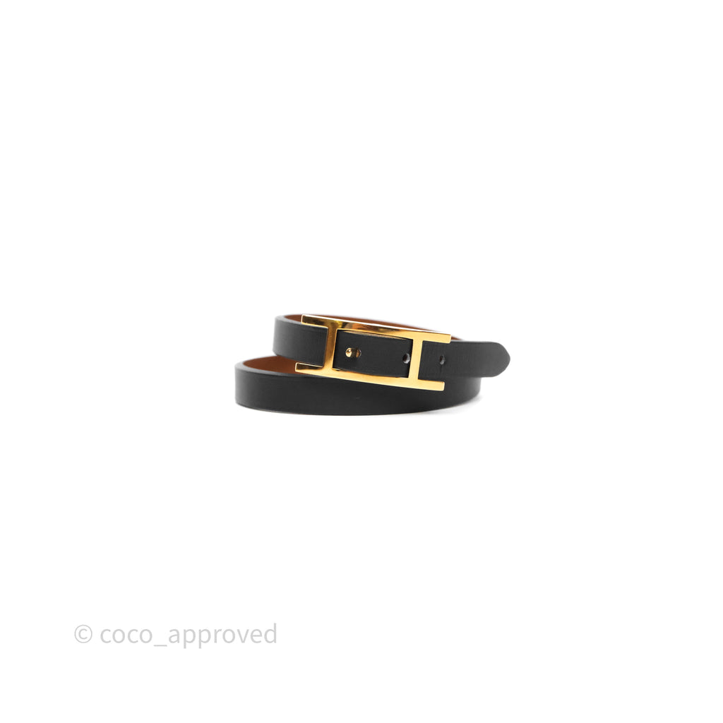 Hermès Behapi Double Tour Bracelet in Fauve 34 / Noir 89 Swift Gold Hardware
