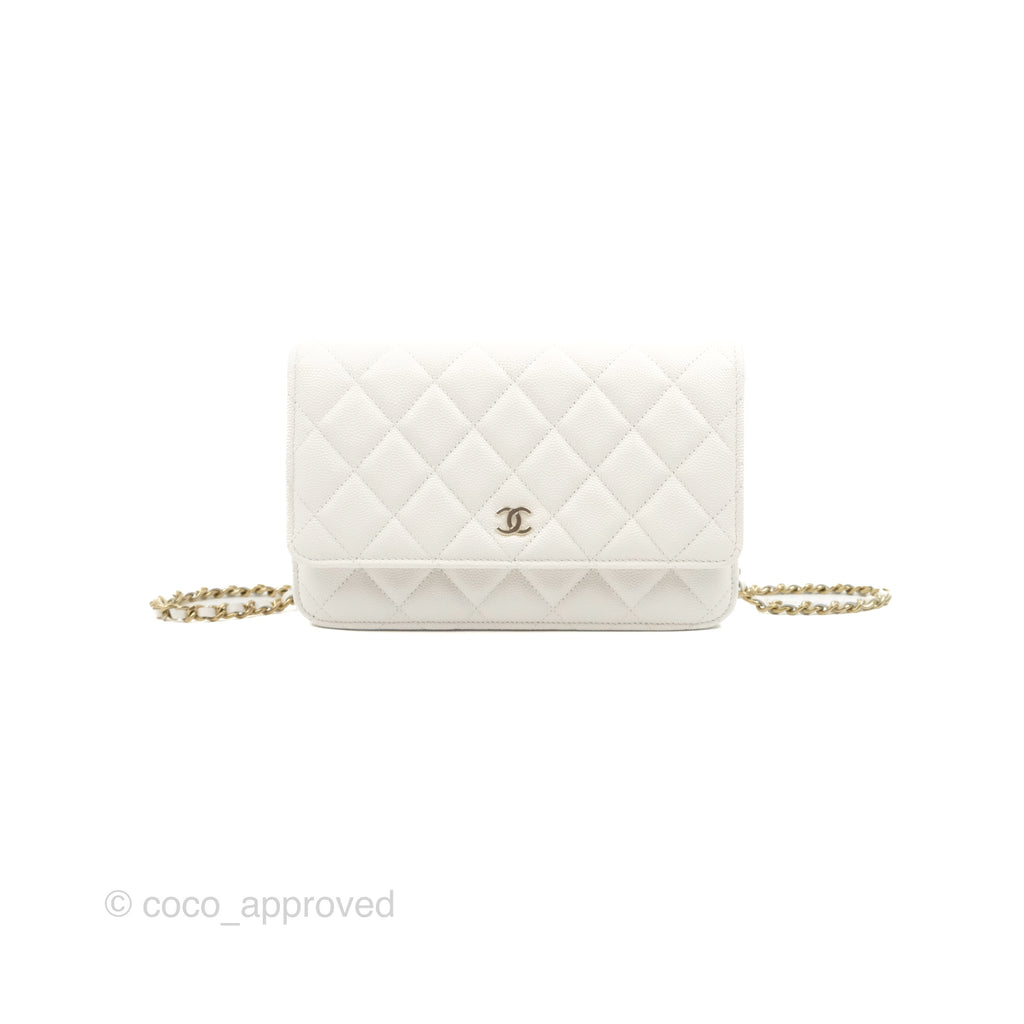 Chanel Quilted Classic Wallet on Chain WOC White Caviar Gold Hardware