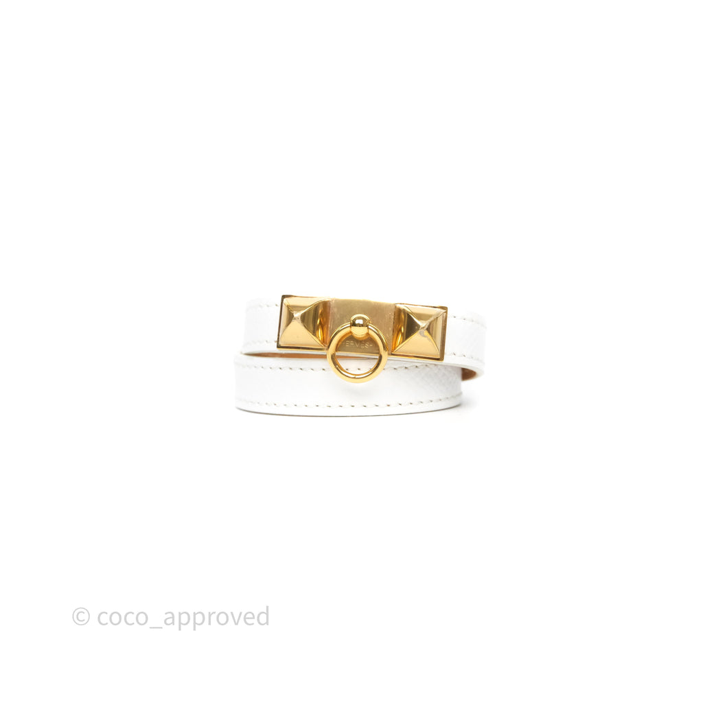 Hermès Rivale Double Tour Bracelet White Epsom Gold Hardware