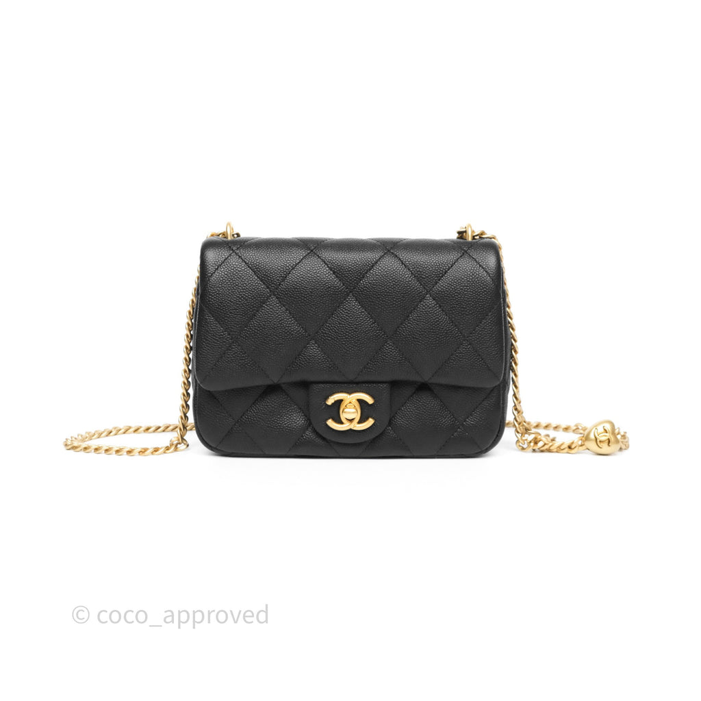 Chanel Mini Flap Bag Heart Adjustable Chain Black Caviar Aged Gold Hardware