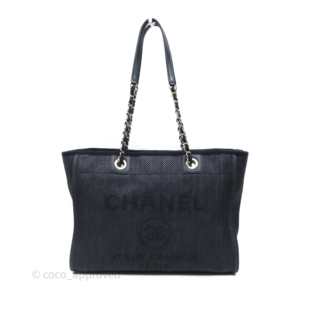 Chanel Medium Deauville Navy Canvas Gold Hardware