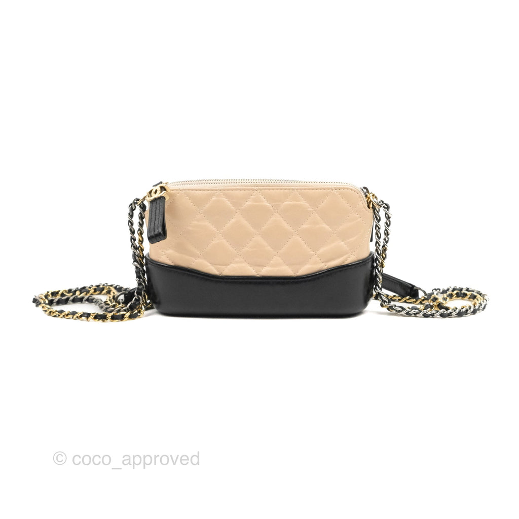 Chanel Gabrielle Clutch With Chain Aged Calfskin Beige/ Black Mixed Hardware