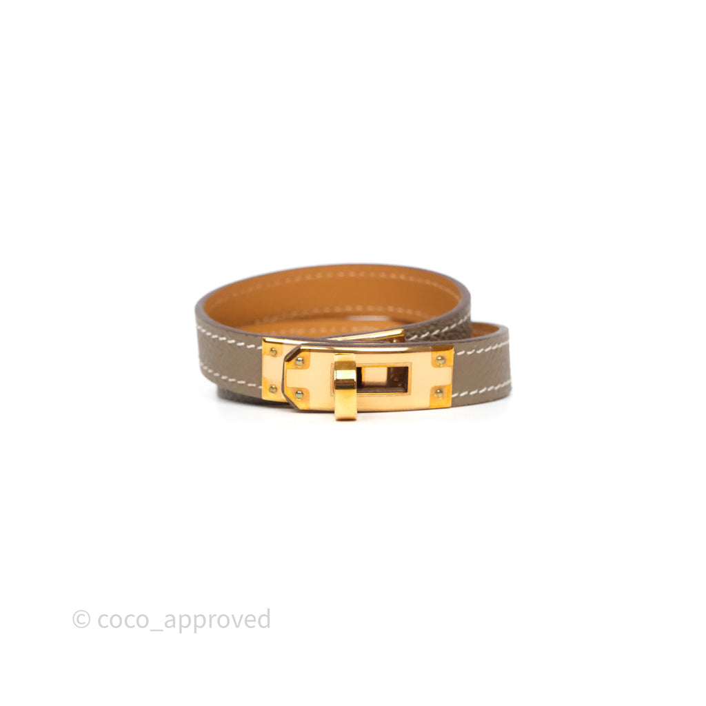 Hermès Kelly Double Tour Bracelet Etoupe Epsom Rose Gold Hardware