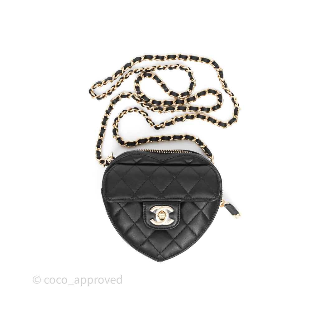 Chanel Small Heart Bag Black Lambskin Gold Hardware 22S