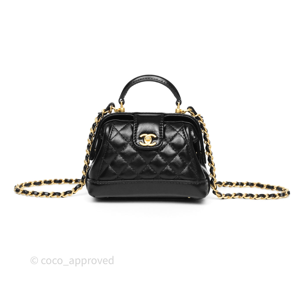 Chanel Mini Cocodoc Doctor Bag Quilted Black Shiny Lambskin Aged Gold Hardware