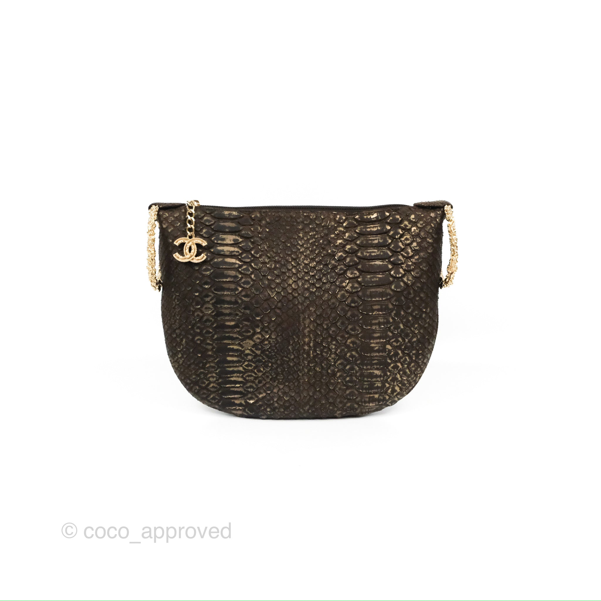 CHANEL Python Fortune Cookie Clutch Light Gold 101842