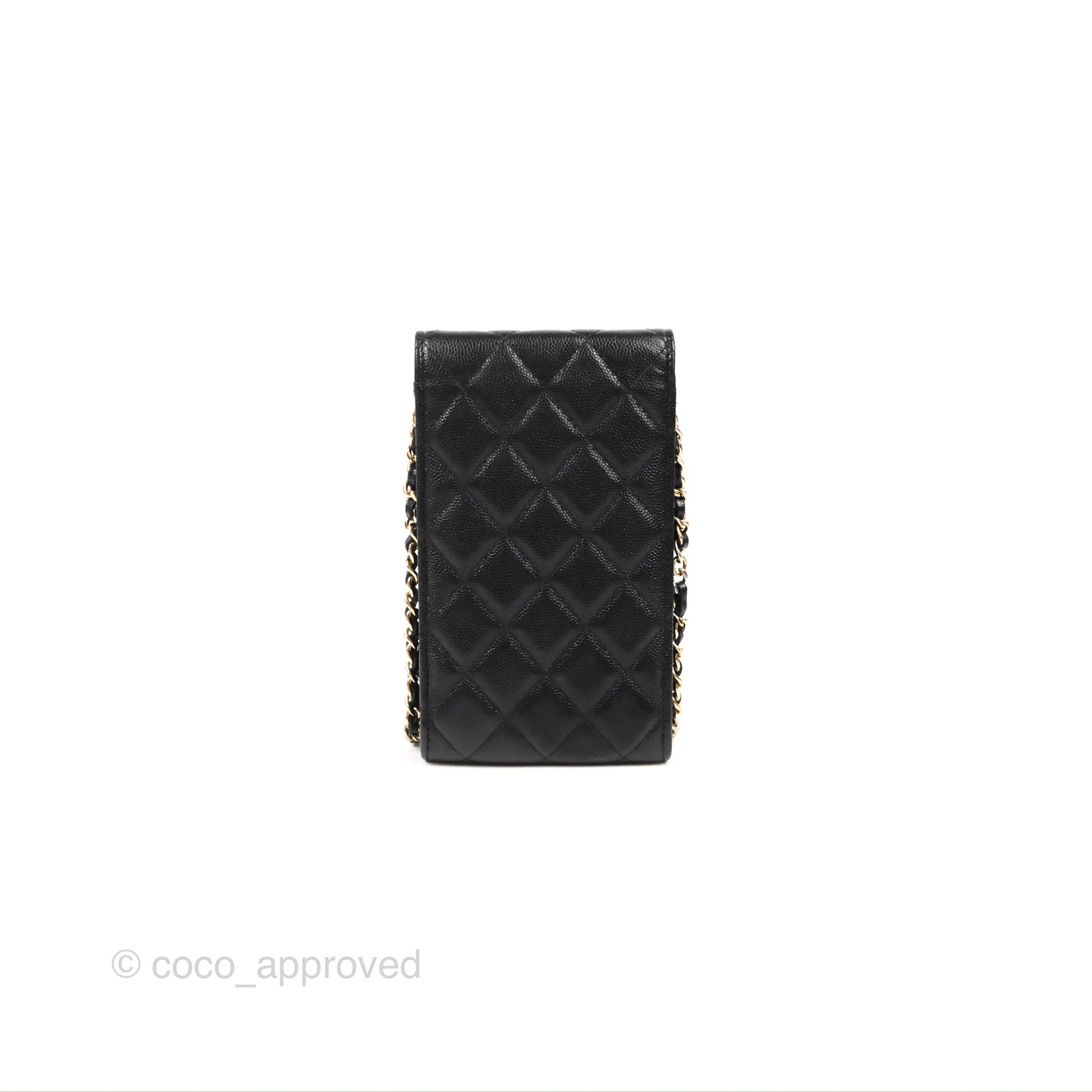 Chanel Phone Holder & Airpods Case with Chain Black Caviar Gold