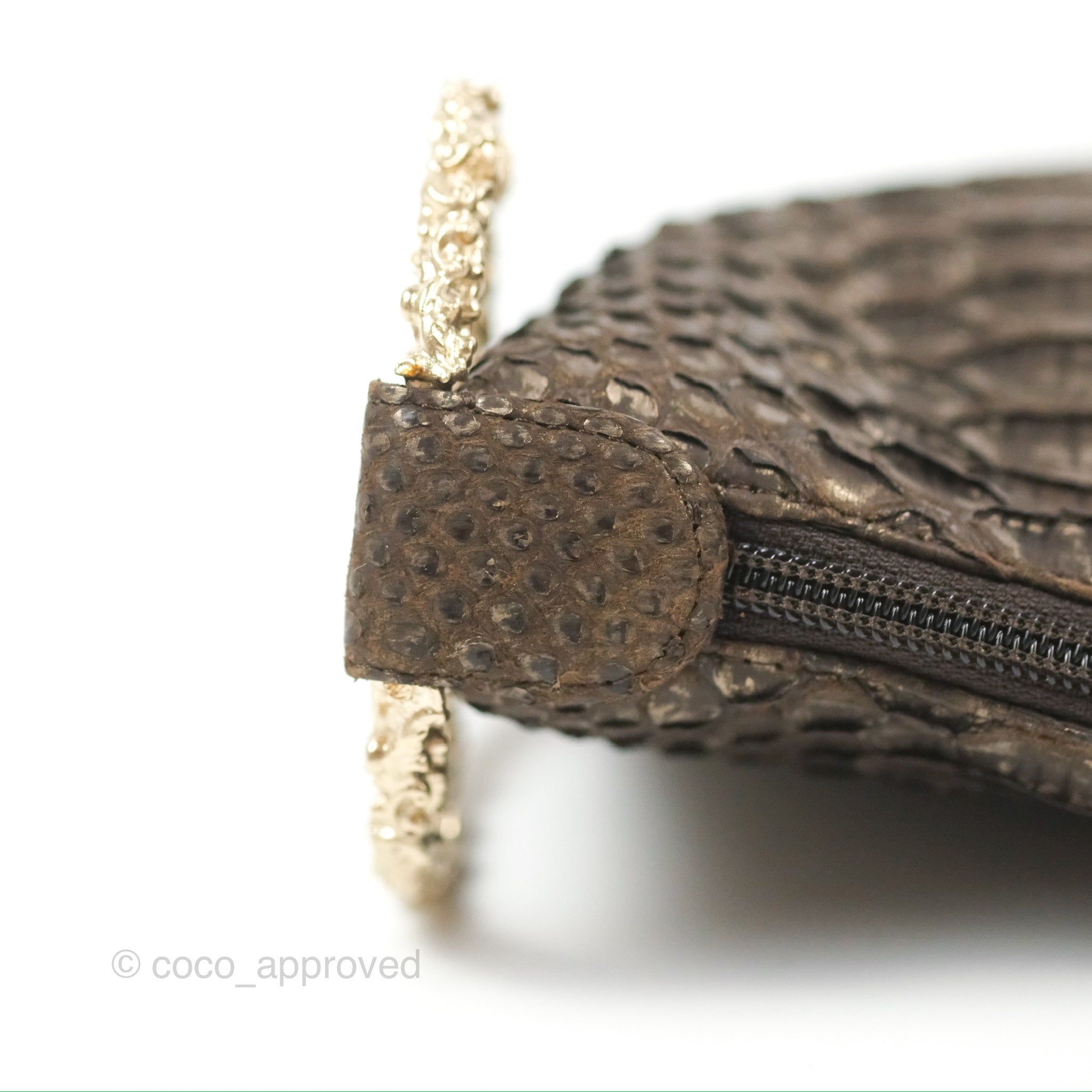 CHANEL Python Fortune Cookie Clutch Light Gold 101842