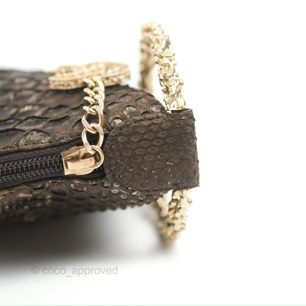 CHANEL Python Fortune Cookie Clutch Light Gold 101842