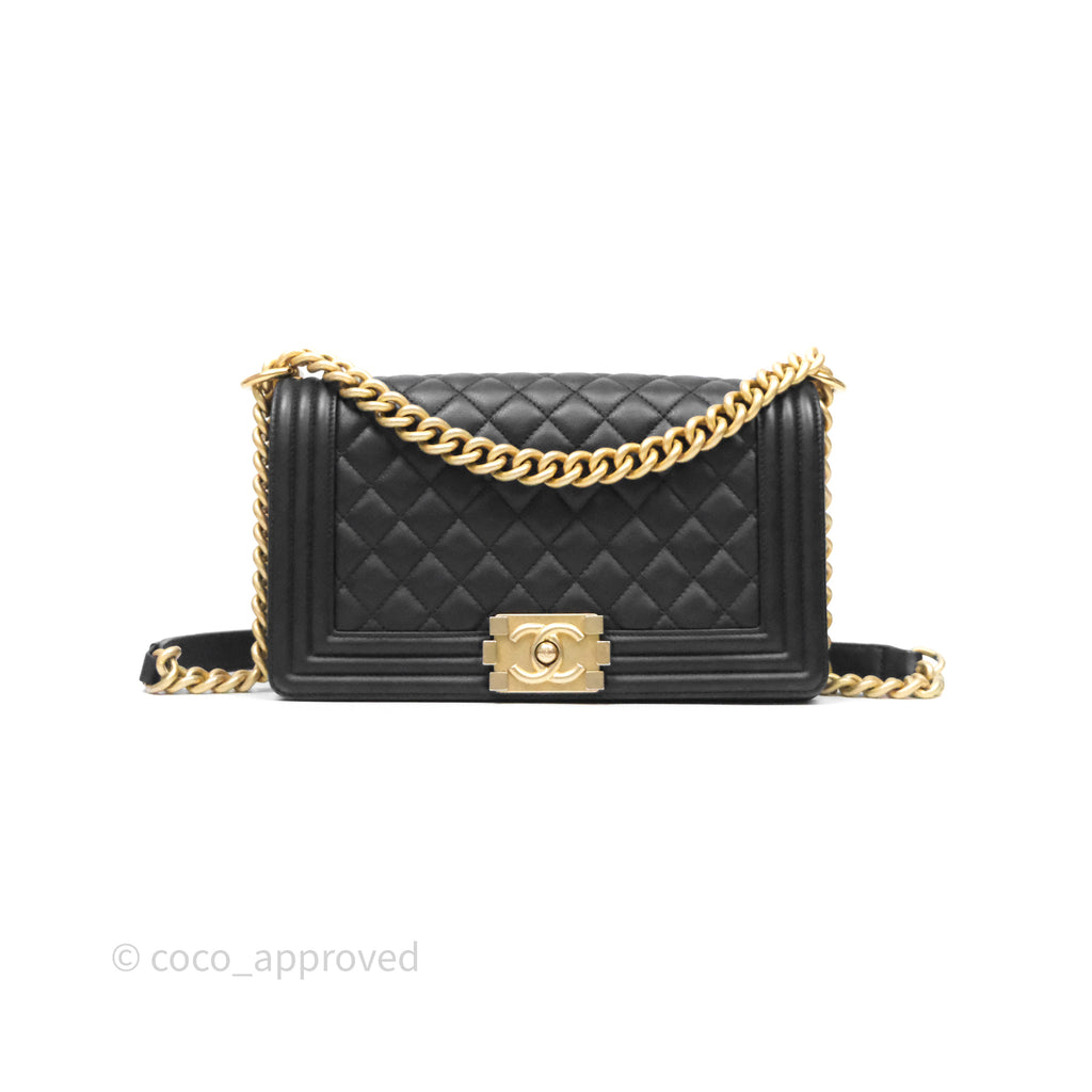 Chanel Medium Boy Quilted Black Calfskin Aged Gold Hardware