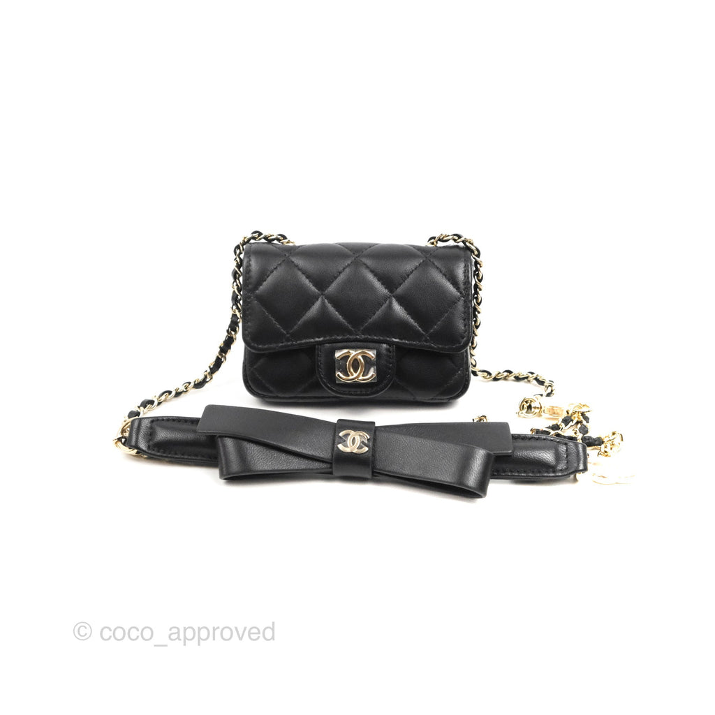 Chanel Bow Chain Belt Bag Black Lambskin Gold Hardware