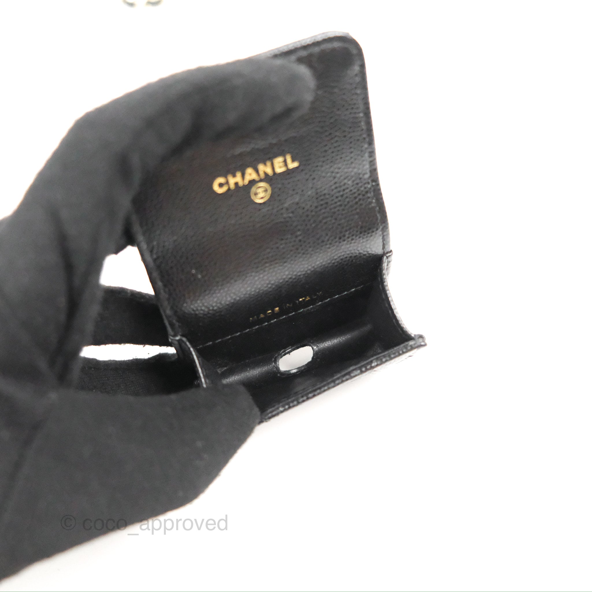 Chanel Phone Holder & Airpods Case with Chain Blue Caviar Gold Hardwar –  Coco Approved Studio