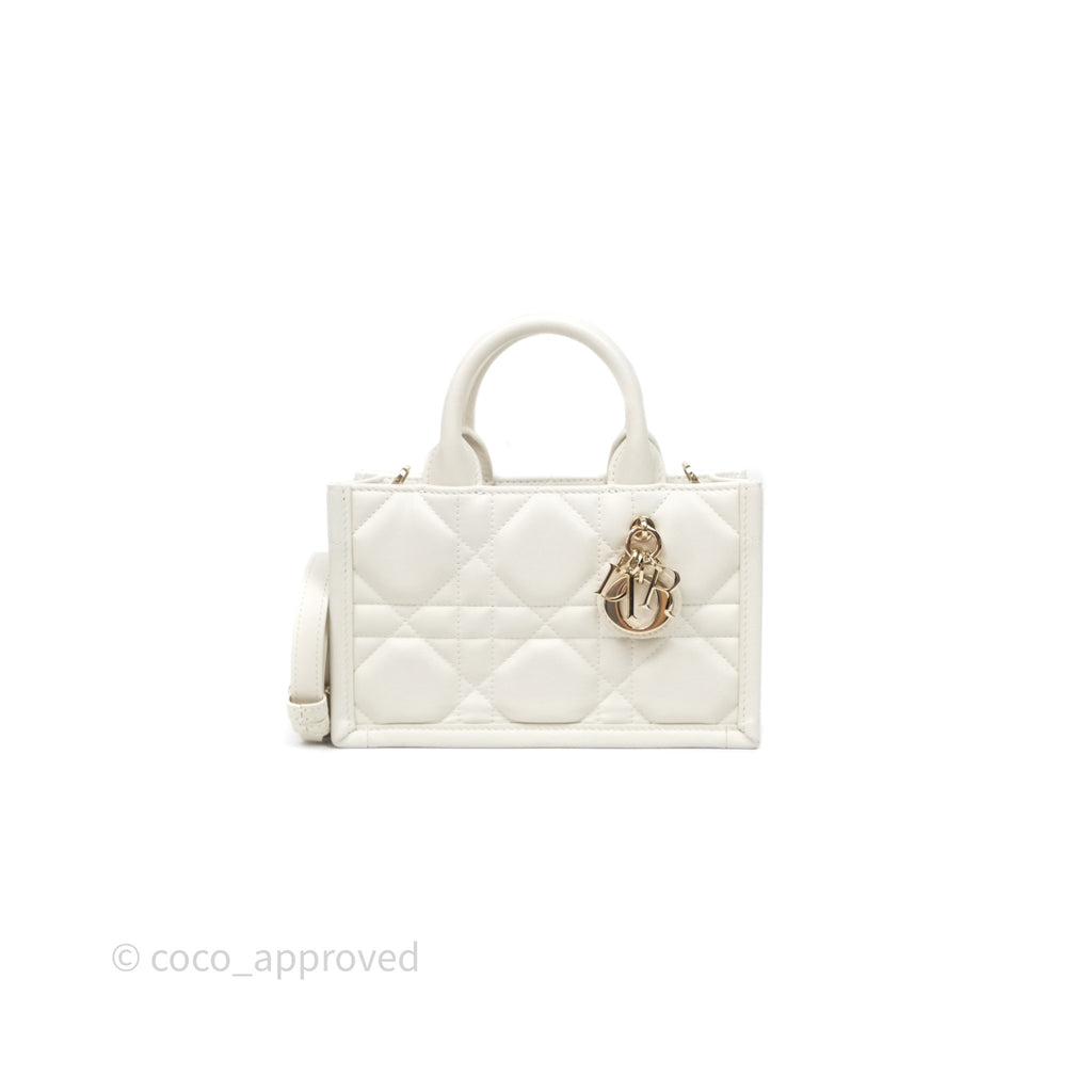 Christian Dior Mini Dior Book Tote Latte Macrocannage Calfskin Gold Hardware