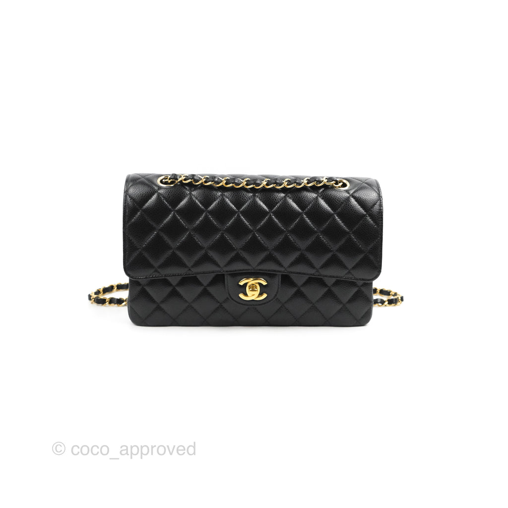 Chanel Classic M/L Medium Flap Quilted Black Caviar Gold Hardware