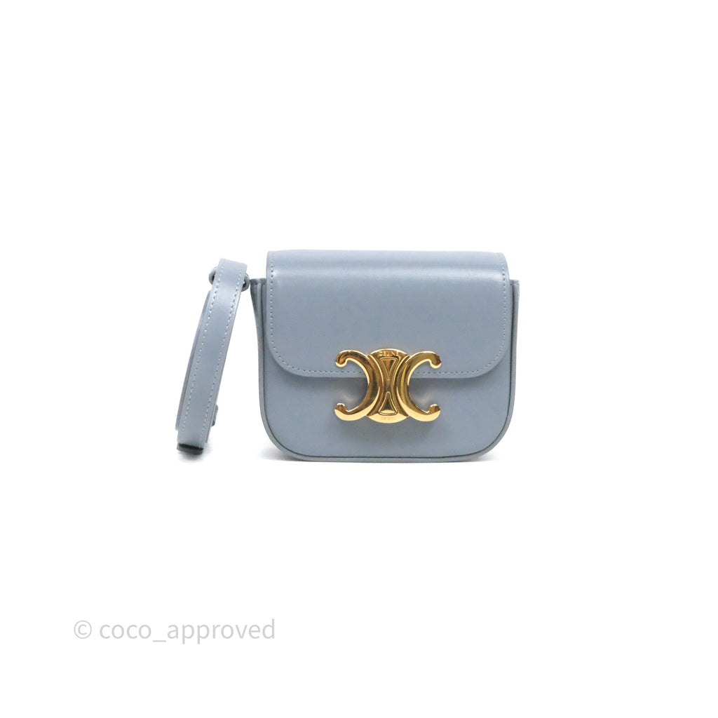 Celine Mini Triomphe Shiny Calfskin Blue Grey