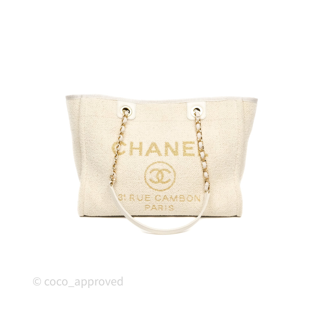 Chanel Medium Deauville Tote Ivory Lurex Boucle 19A