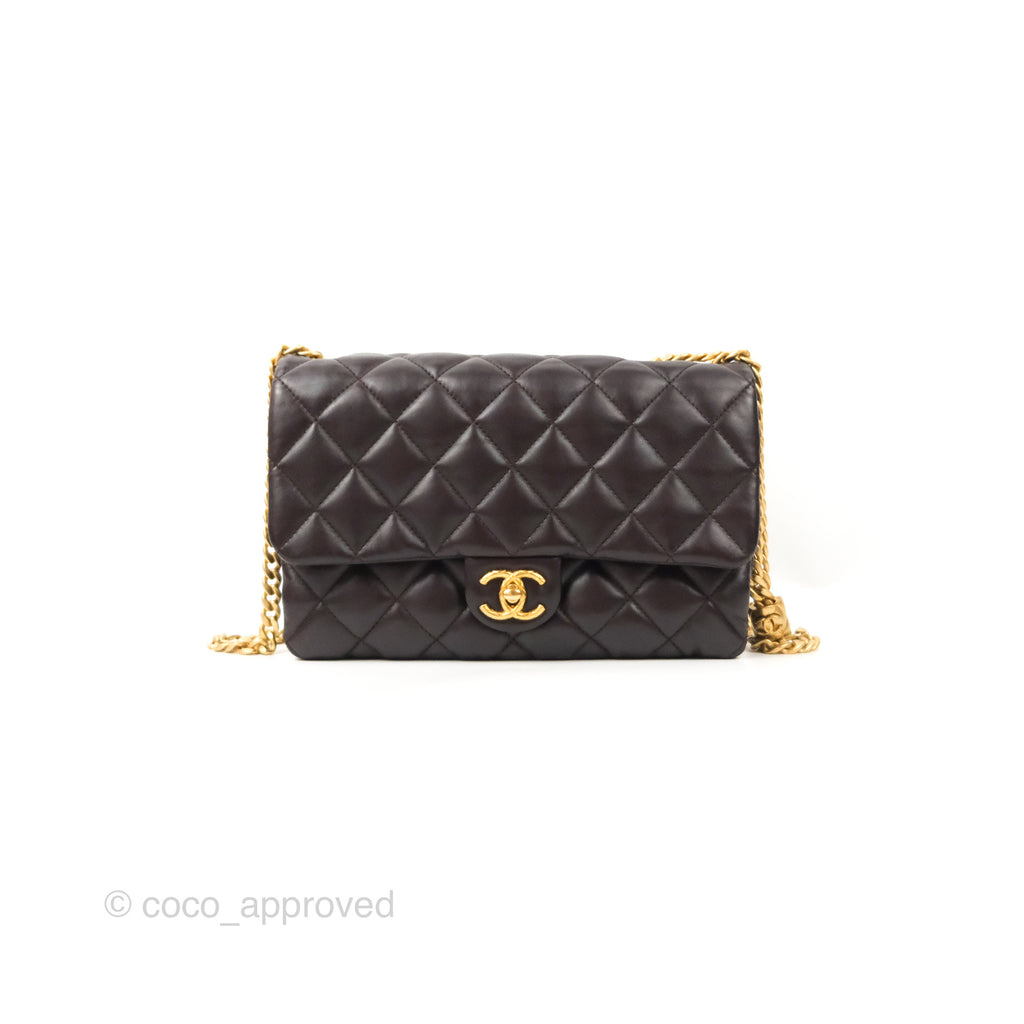 Chanel Flap Bag with Adjustable Strap Dark Brown Lambskin Aged Gold Hardware 22K