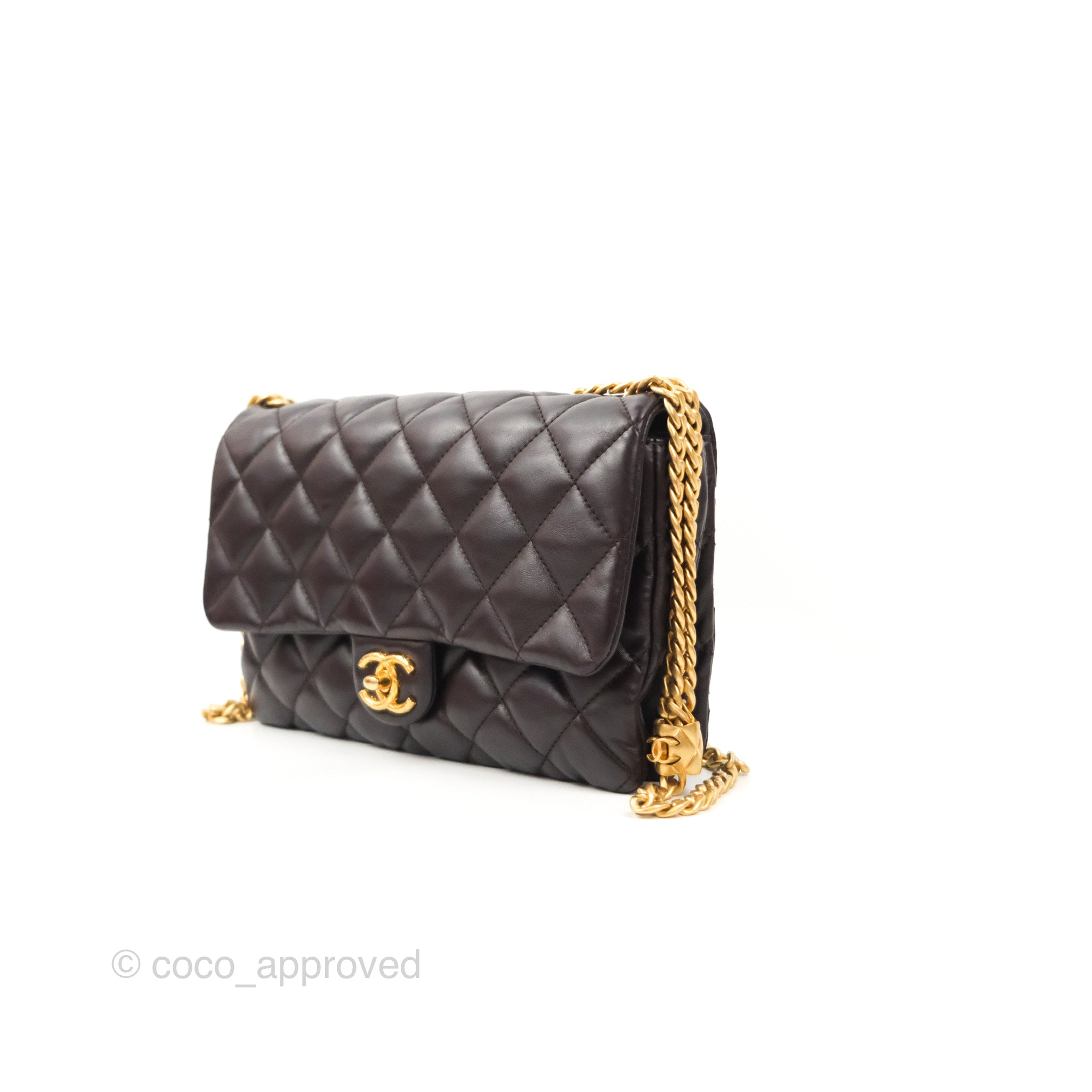 Chanel Flap Bag with Adjustable Strap Dark Brown Lambskin Aged