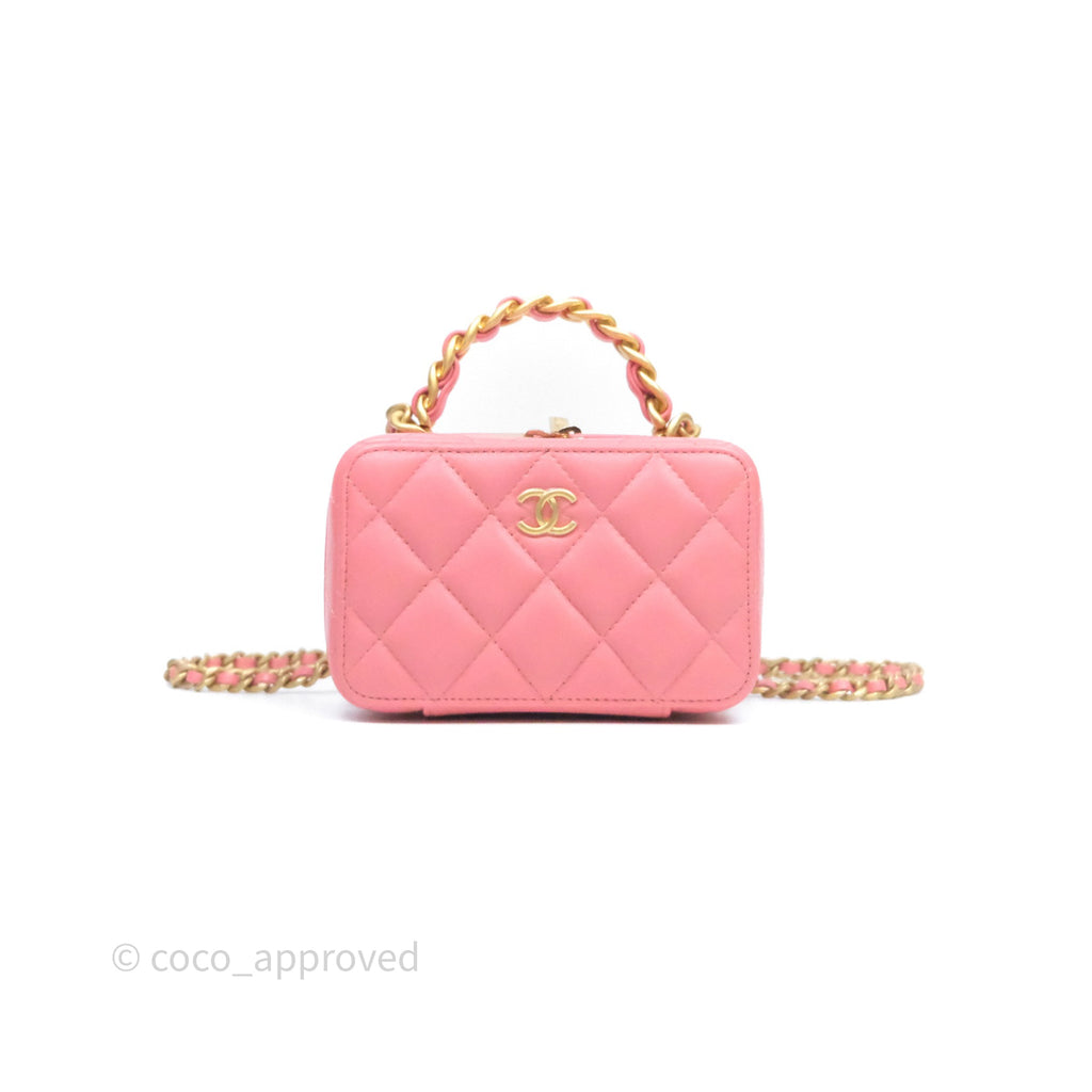 Chanel Top Handle Vanity Case Pink Lambskin Aged Gold Hardware