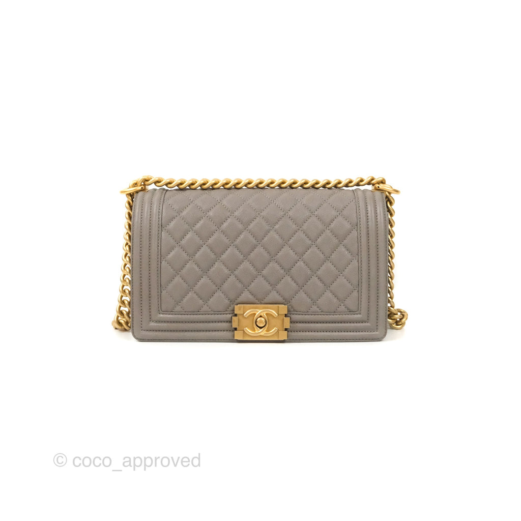 Chanel Quilted Medium Boy Grey Caviar Aged Gold Hardware