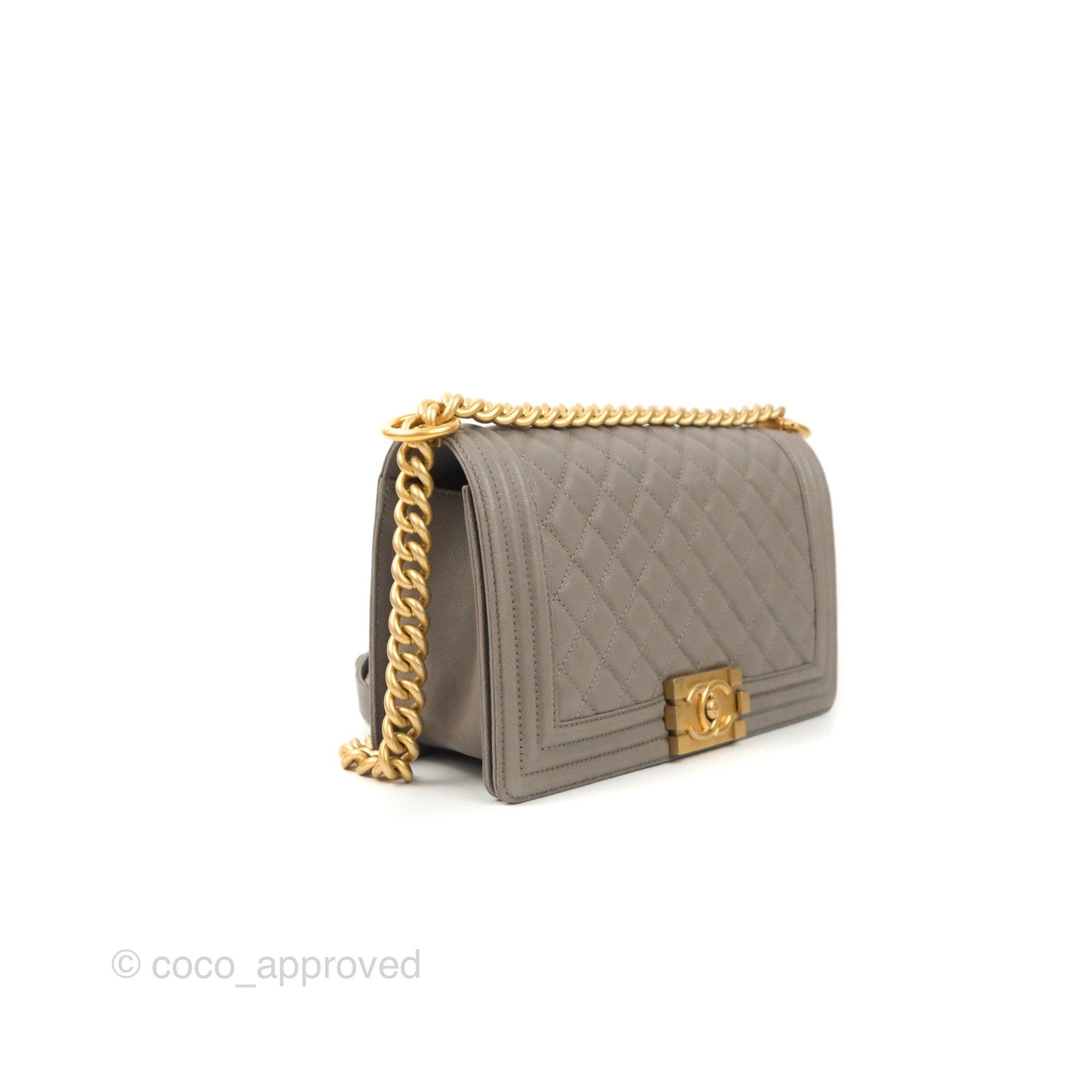 Chanel Quilted Medium Boy Grey Caviar Aged Gold Hardware – Coco Approved  Studio