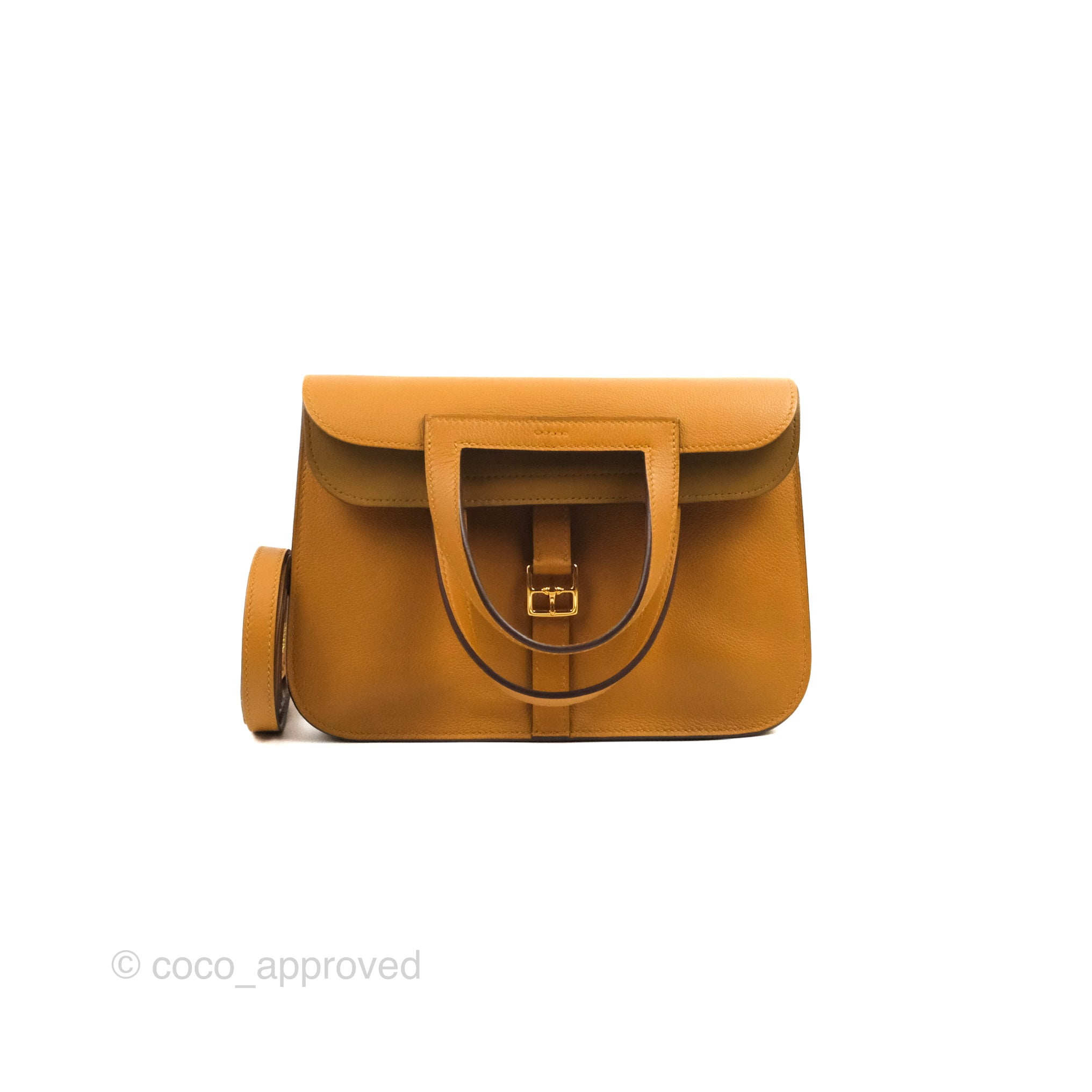 Hermès Halzan 25 Caramel Evercolour Gold Hardware – Coco Approved
