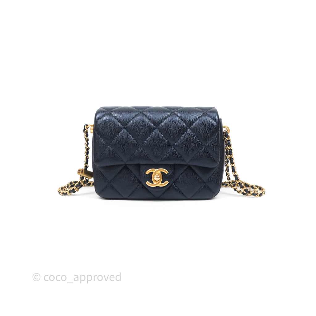 Chanel Quilted My Perfect Mini Iridescent Dark Navy Caviar Aged Gold Hardware