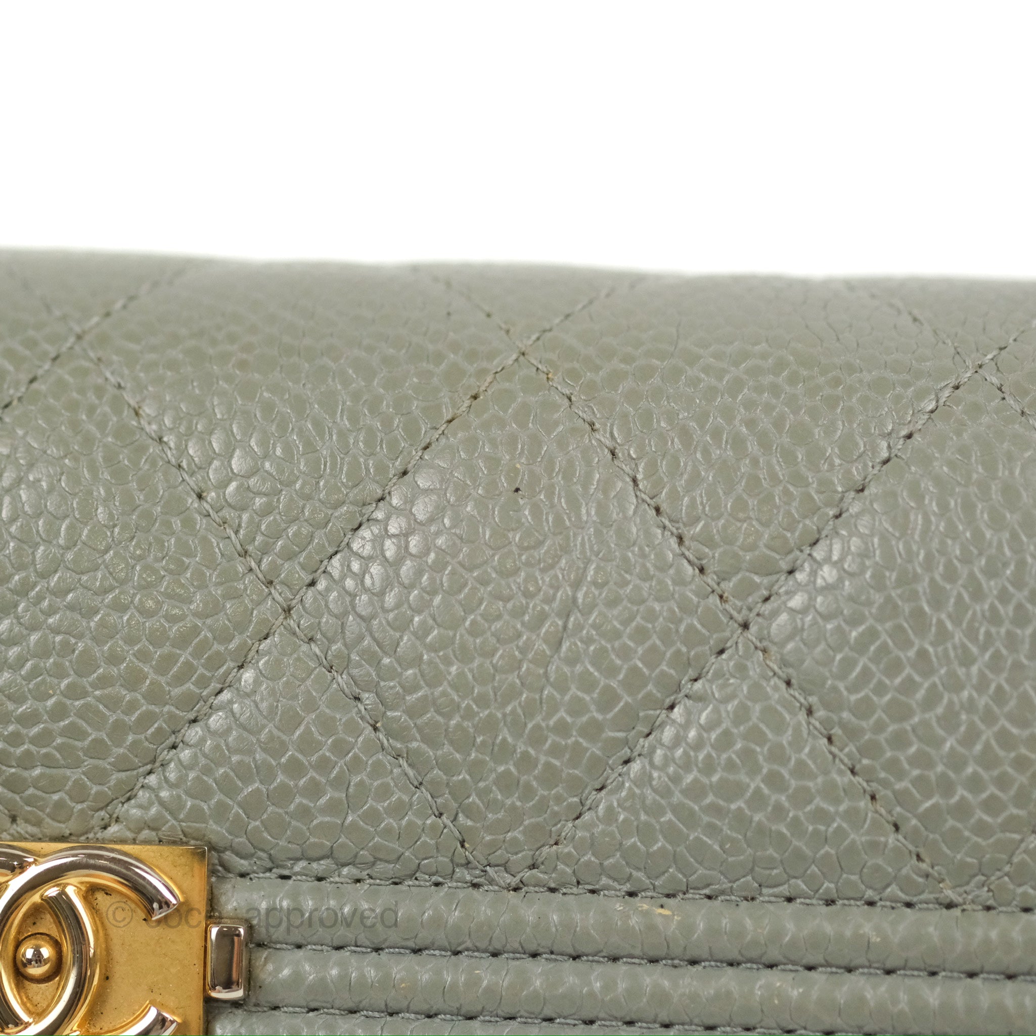 Chanel Quilted Boy Flap Long Wallet Light Green Caviar Gold