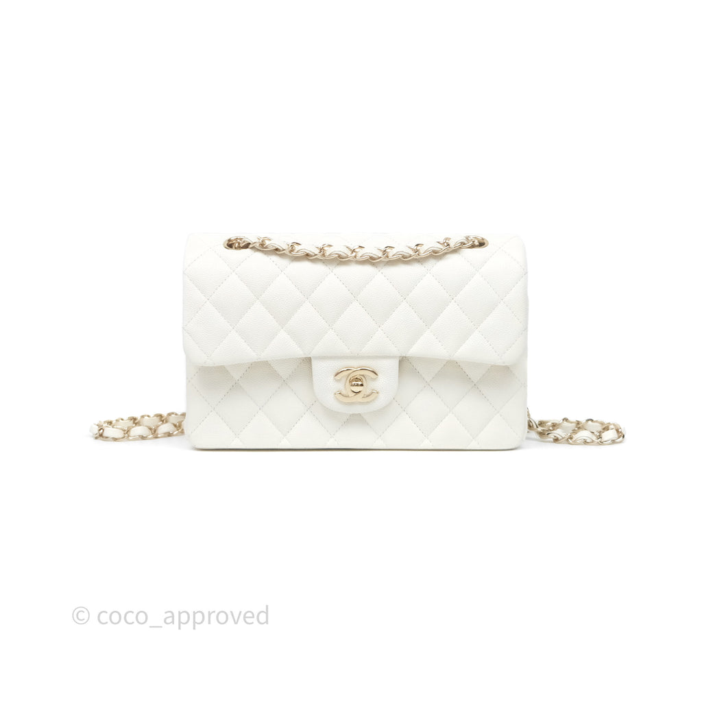 Chanel Classic Quilted Small S/M Flap Ivory White Caviar Gold Hardware
