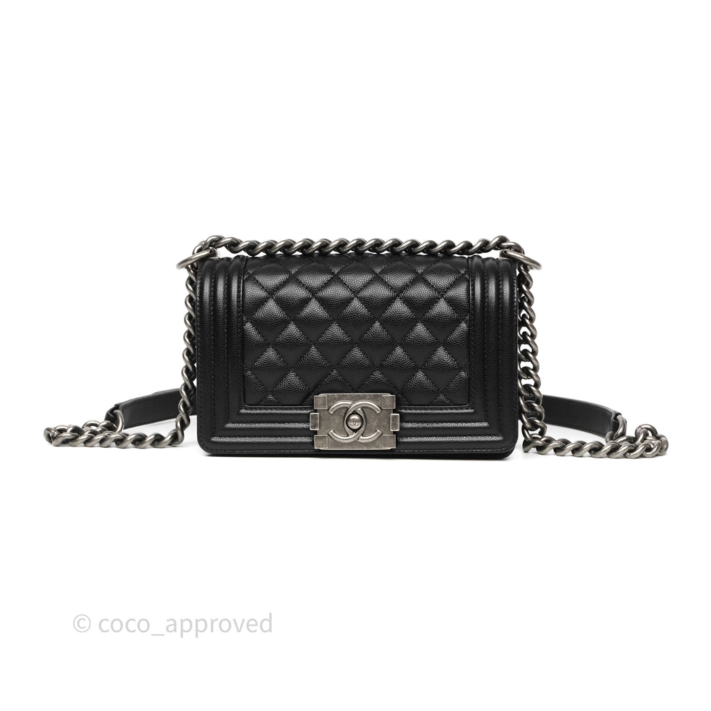 Chanel Small Boy Black Caviar Ruthenium Hardware