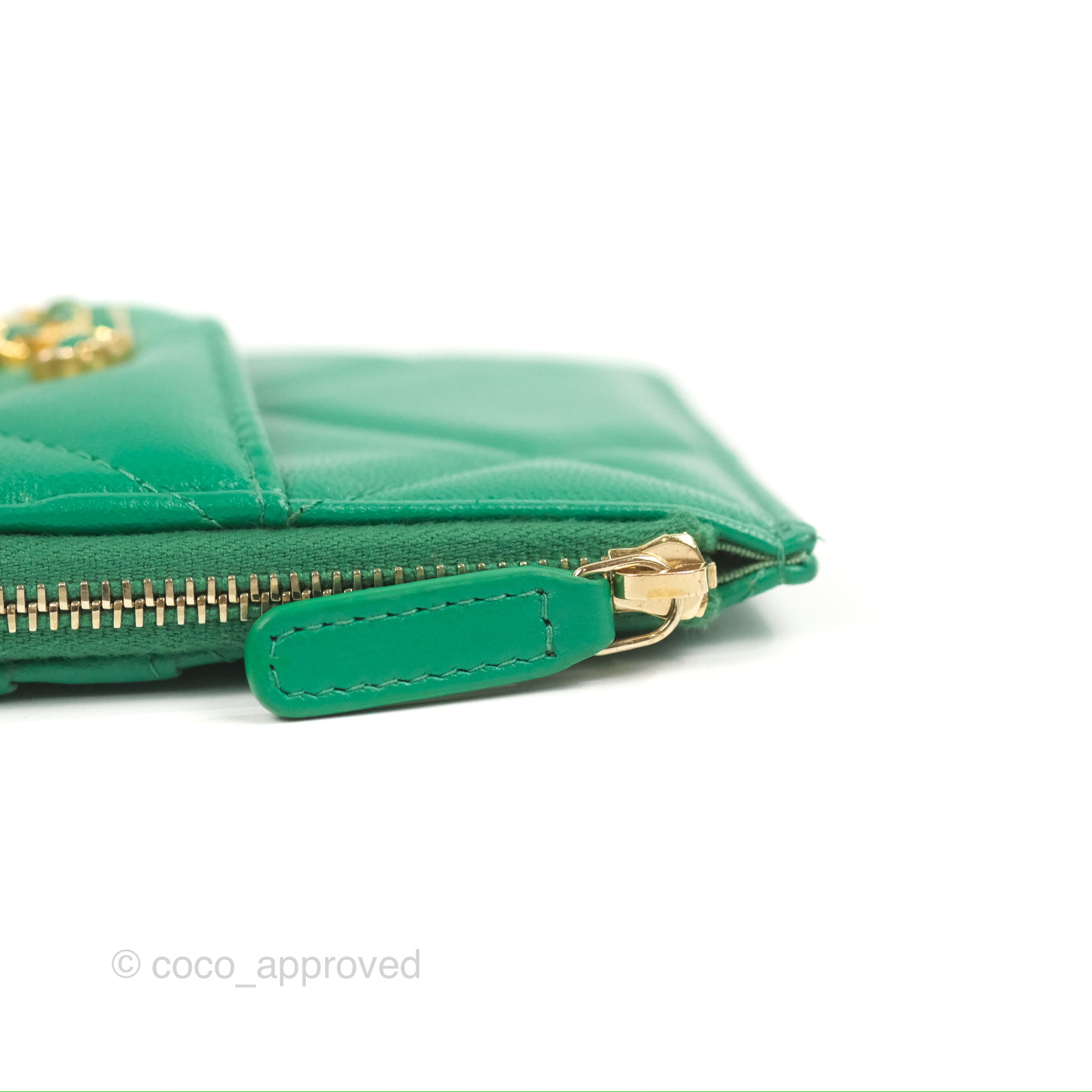 Chanel 19 Phone Holder Long Zip Wallet Green Gold Hardware – Coco Approved  Studio