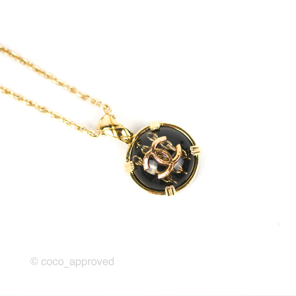 Chanel CC Resin Black Necklace Gold Tone 22A