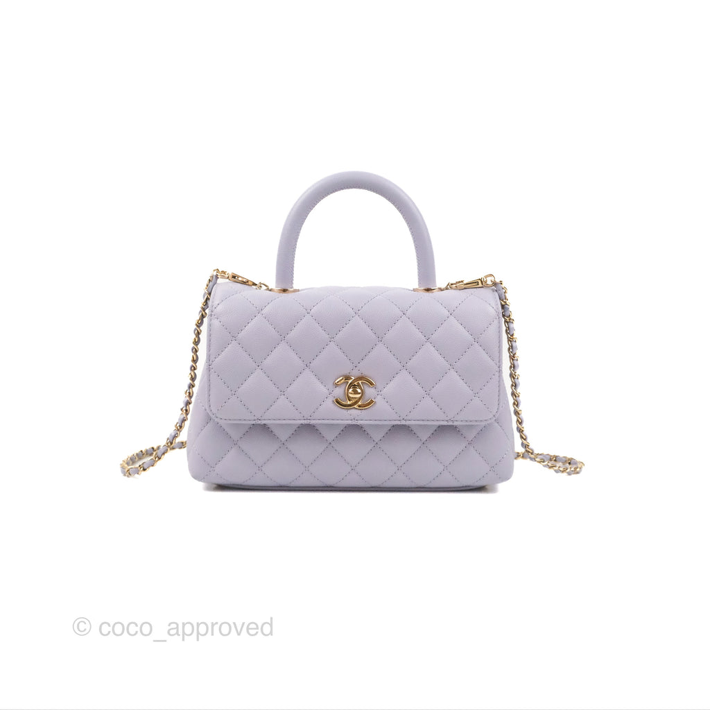 Chanel Small Coco Handle Chevron Purple Lilac Caviar Gold Hardware 21K