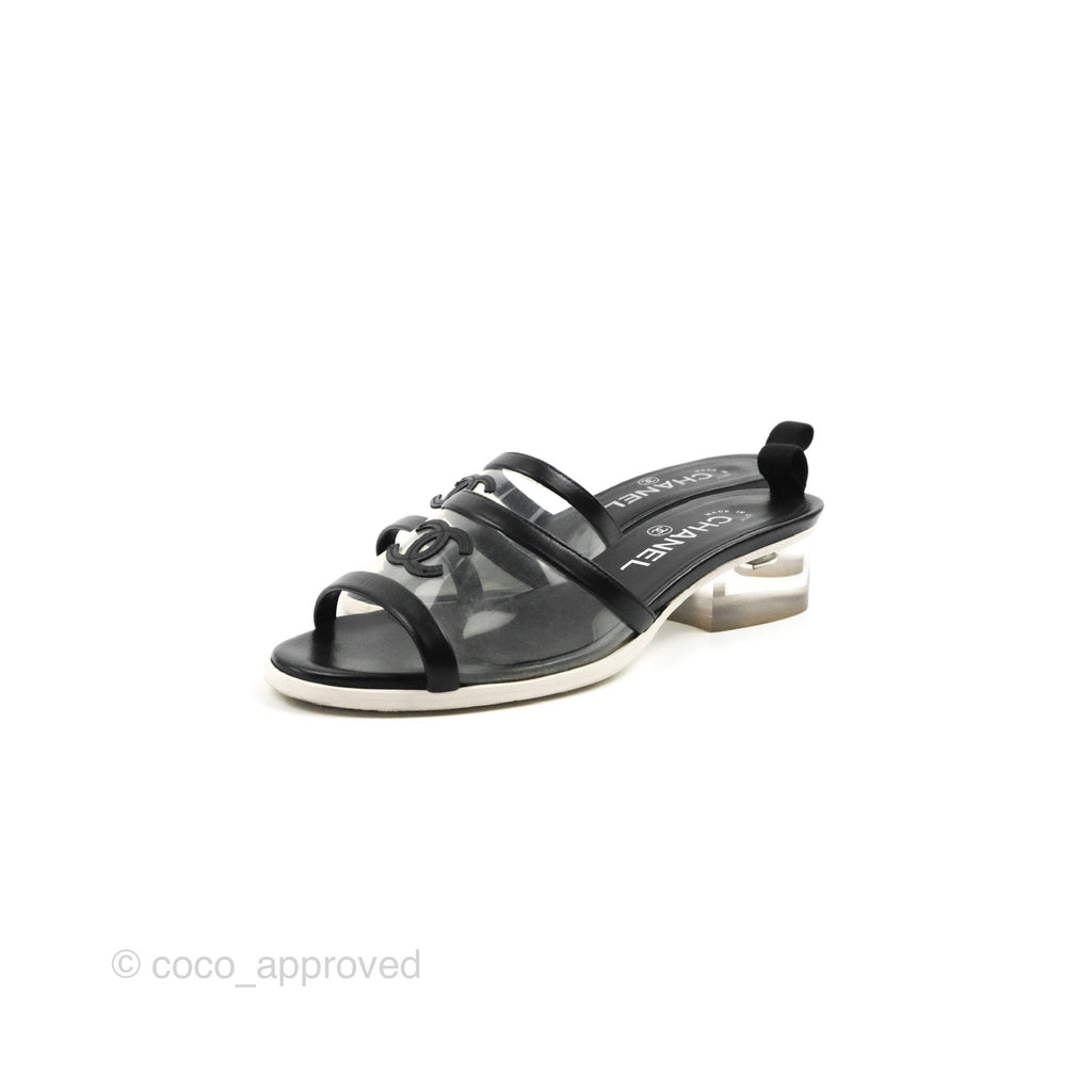 Chanel CC Logo PVC Slide Sandals Black Size 35.5